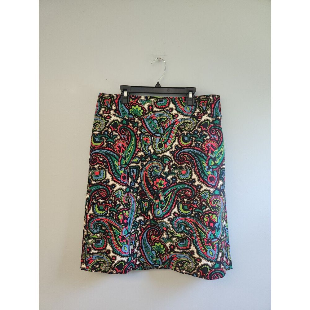 Talbots Womens Black Green Red Blue White Paisley Pattern Skirt size 10